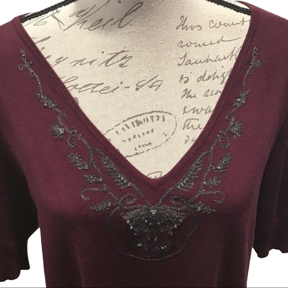 Coldwater Creek V-Neck Embroidered Sweater 1X - Picture 2 of 7